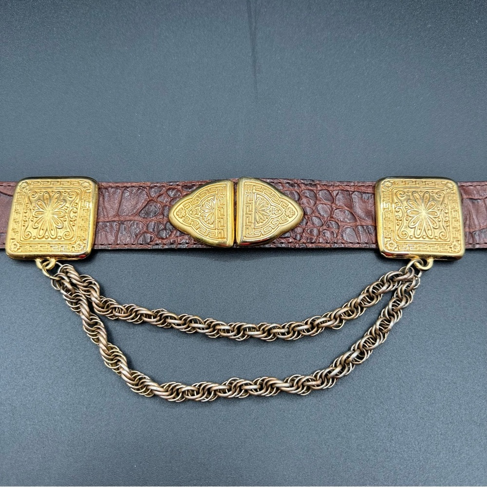 Vintage Linea Pelle by Mira K Brown Croco Belt – Size M, 1980s–90s-GORGEOUS!! - Picture 5 of 16